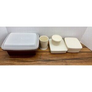 Tupperware Pak-N-Carry Vintage Lunch Box Set Brown 1970’s